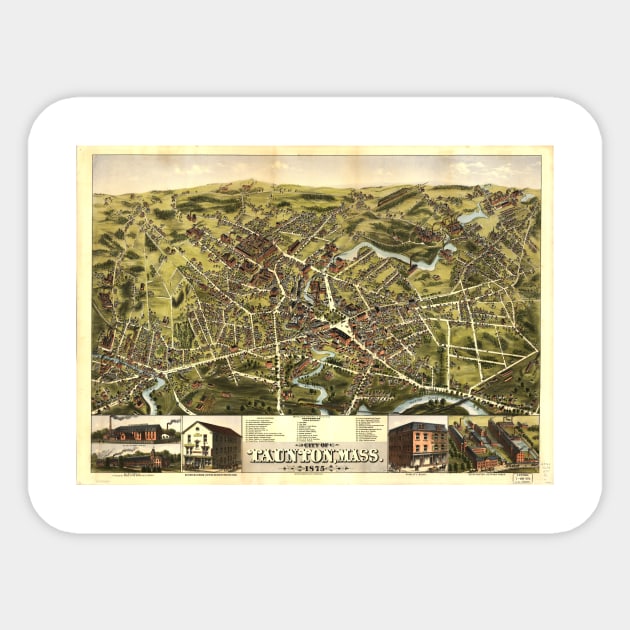 Vintage Pictorial Map of Taunton MA (1875) Sticker by Bravuramedia